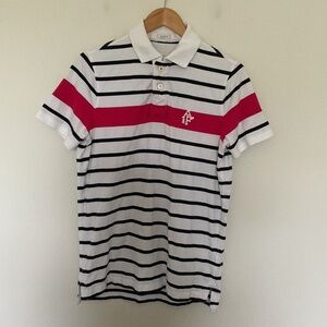 Abercrombie & Fitch Y2K Muscle Fit Slim Polo Shirt Men XL White Black Striped